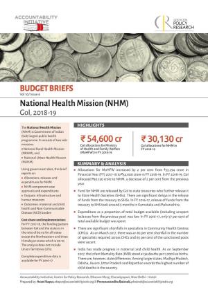 ₹ 54,600 Cr ₹ 30,130 Cr National Health Mission (NHM) BUDGET