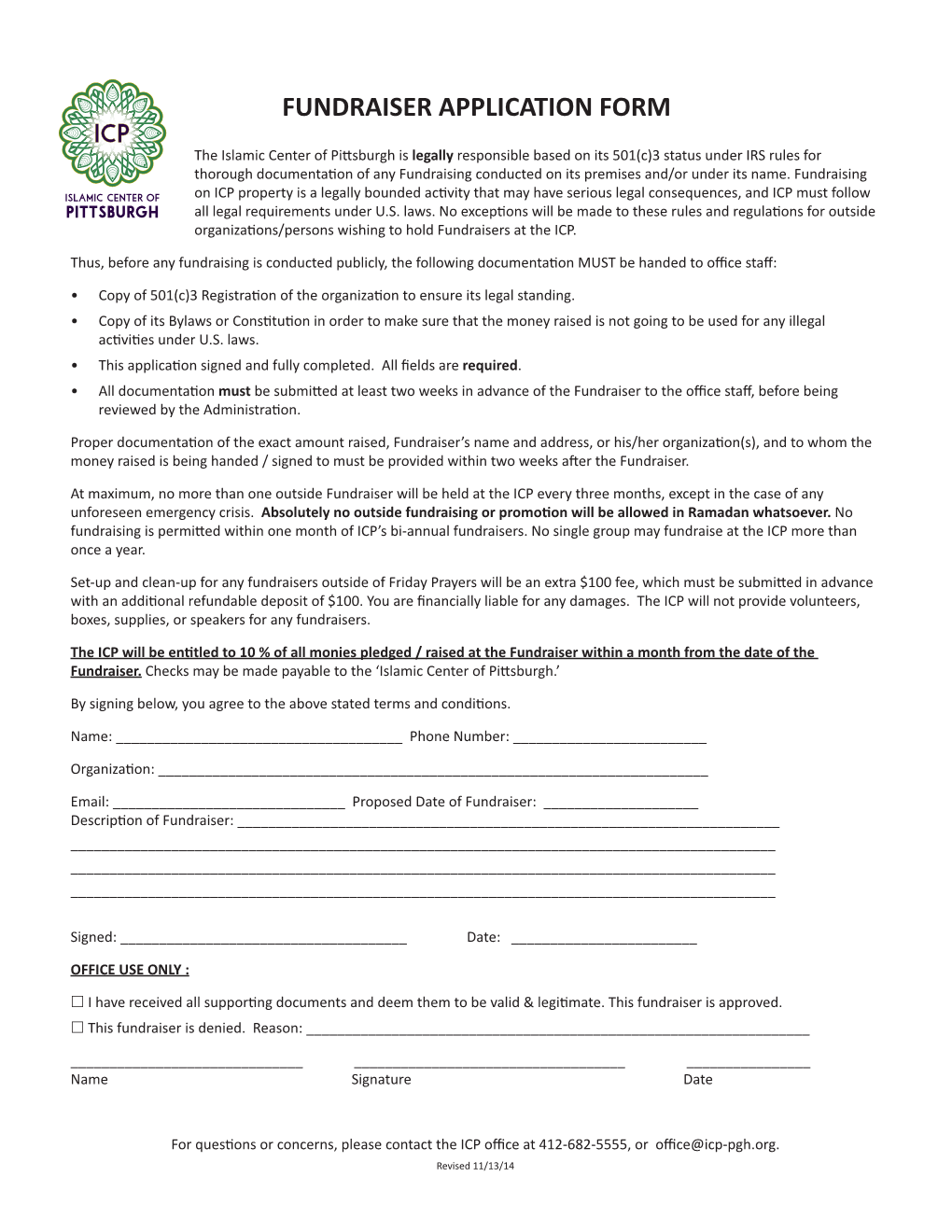 Fundraiser Application Form