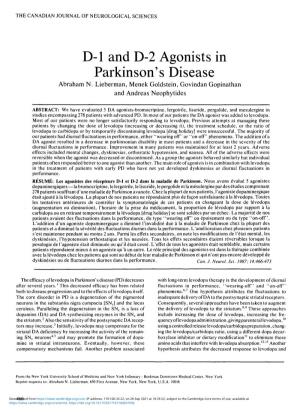 D-L and D-2 Agonists in Parkinson's Disease Abraham N