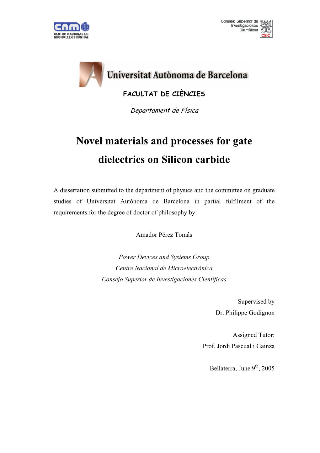 Novel Materials and Processes for Gate Dielectrics on Silicon Carbide