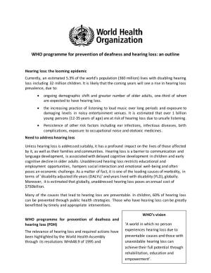 WHO Programme for Prevention of Deafness and Hearing Loss: an Outline