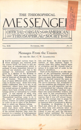 Theosophical Messenger V19 N11 Nov 1931
