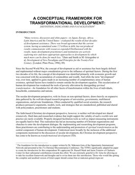 A Conceptual Framework for Transformational Development: Definition, Indicators and Fa Facilitation1