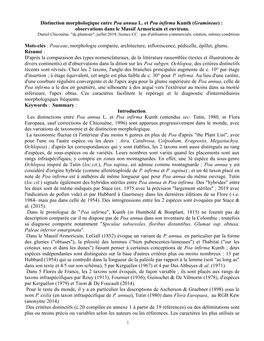 Distinction Morphologique Entre Poa Annua L. Et Poa Infirma Kunth (Gramineae) : Observations Dans Le Massif Armoricain Et Environs