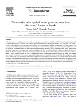 The Maturity Index Applied to Soil Gamasine Mites from Five Natural