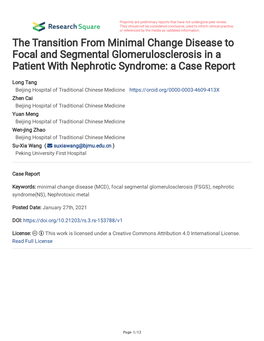The Transition from Minimal Change Disease to Focal and Segmental Glomerulosclerosis in a Patient with Nephrotic Syndrome: a Case Report