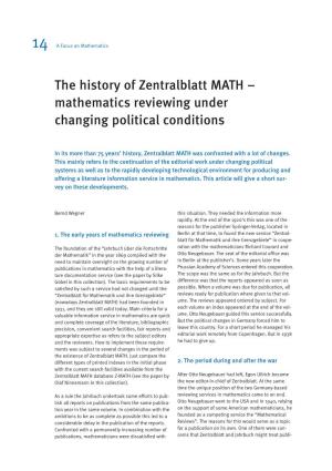 The History of Zentralblatt MATH – Mathematics Reviewing Under Changing Political Conditions