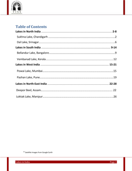 Table of Contents Lakes in North India