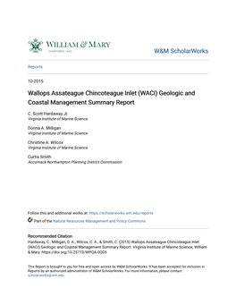 Wallops Assateague Chincoteague Inlet (WACI) Geologic and Coastal Management Summary Report