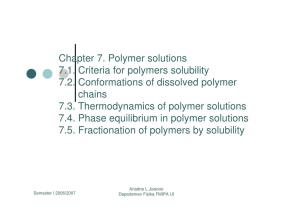 Chapter 7. Polymer Solutions 7.1. Criteria for Polymers Solubility 7.2