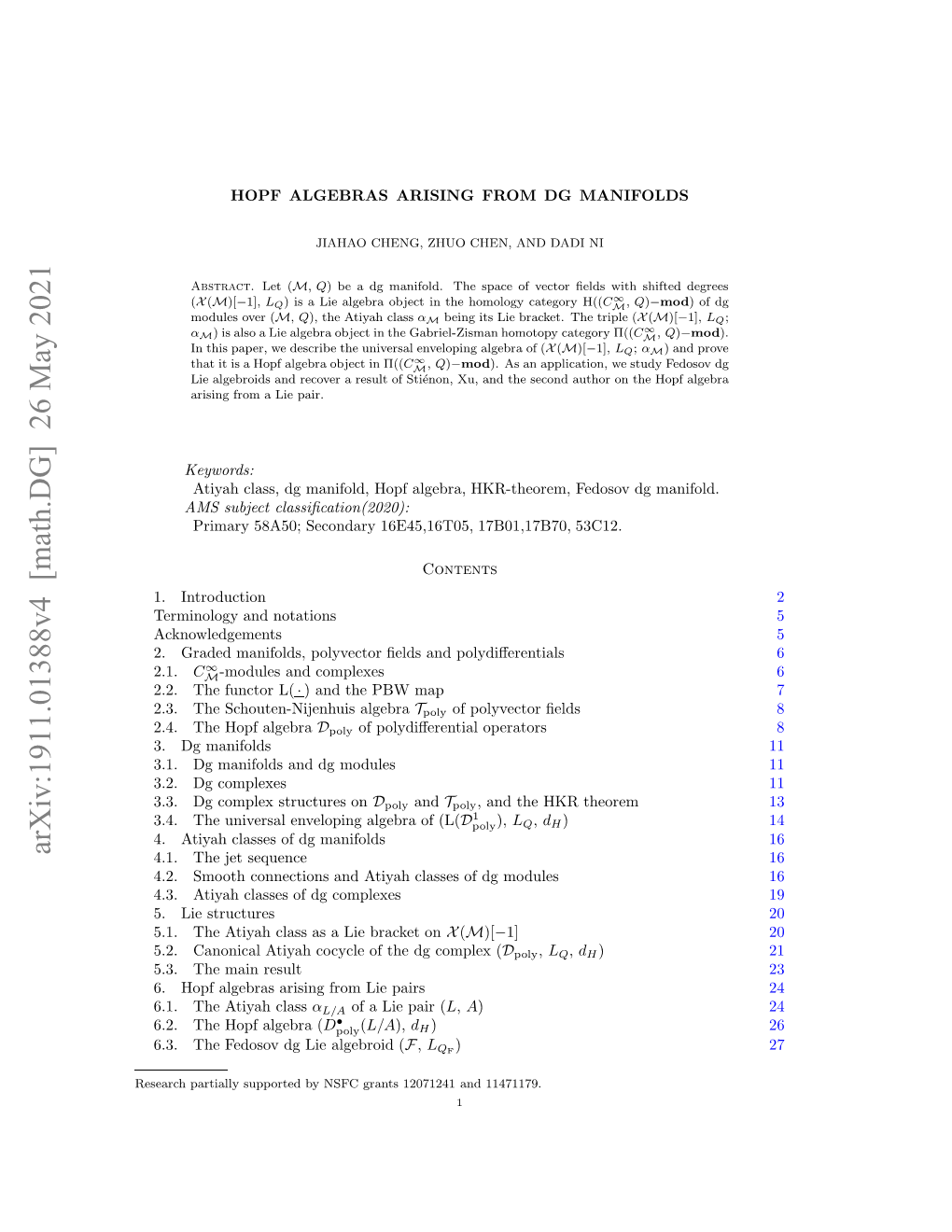 Arxiv:1911.01388V4 [Math.DG] 26 May 2021 Eerhprilyspotdb Scgat 2721Ad11 and 12071241 Grants NSFC by Supported Partially Research .Introduction 1