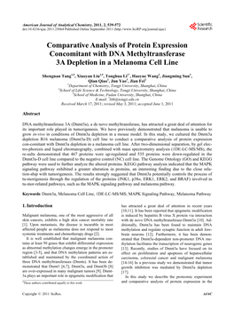 Comparative Analysis of Protein Expression Concomitant with DNA Methyltransferase 3A Depletion in a Melanoma Cell Line