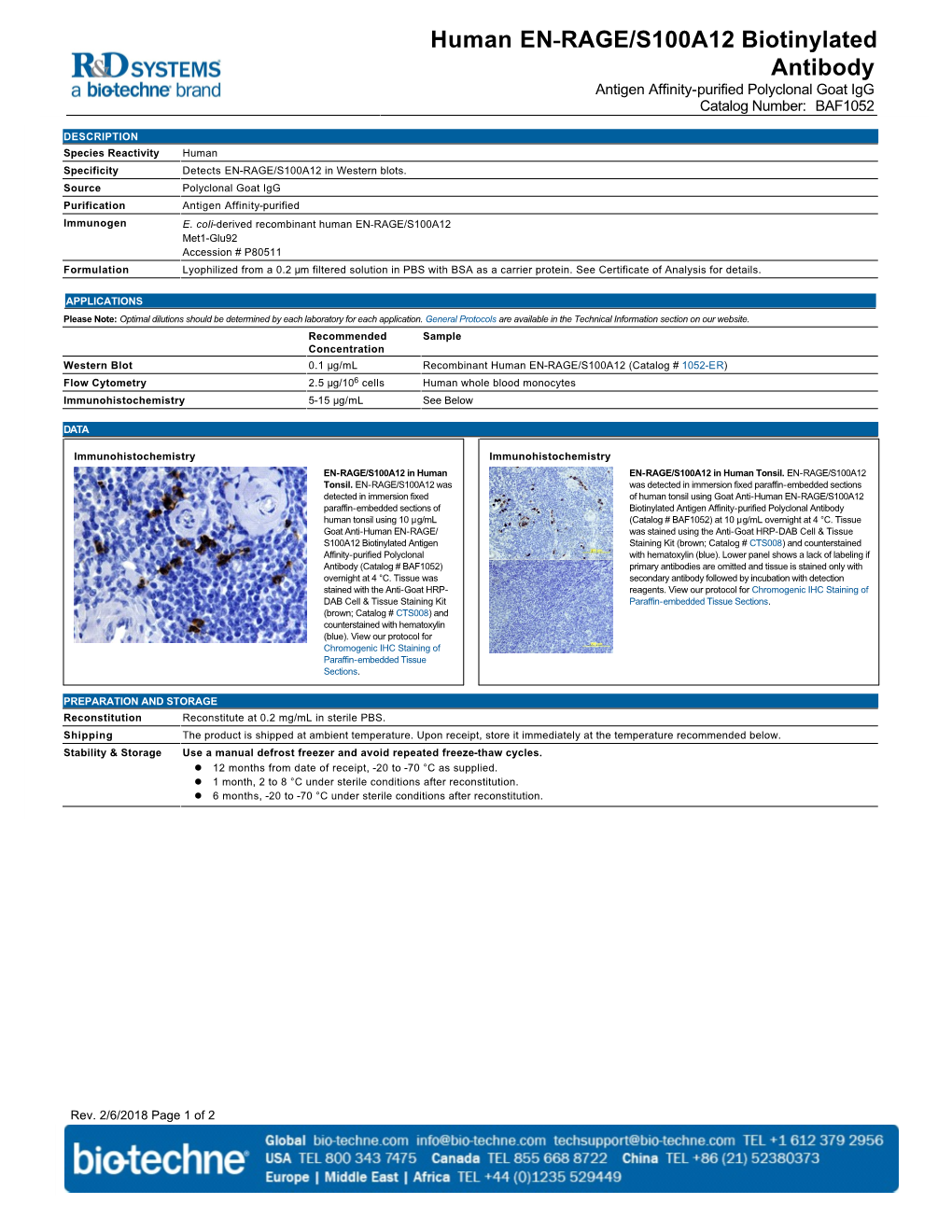 Human EN-RAGE/S100A12 Biotinylated Antibody Antigen Affinity-Purified Polyclonal Goat Igg Catalog Number: BAF1052