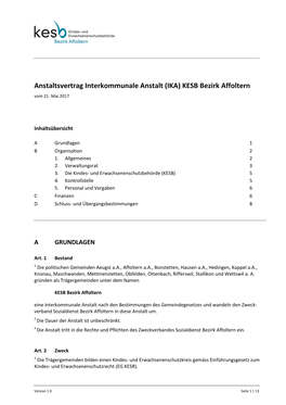 Anstaltsvertrag Interkommunale Anstalt (IKA) KESB Bezirk Affoltern Vom 21