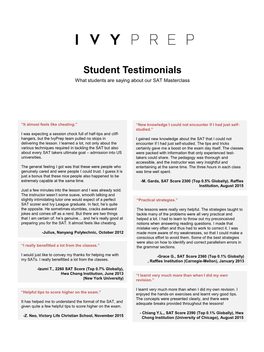 Student Testimonials What Students Are Saying About Our SAT Masterclass