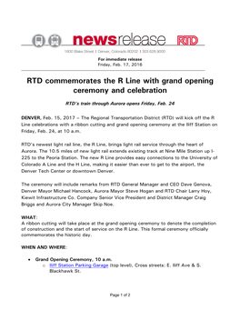 RTD Commemorates the R Line with Grand Opening Ceremony and Celebration