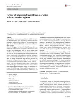 Review of Intermodal Freight Transportation in Humanitarian Logistics