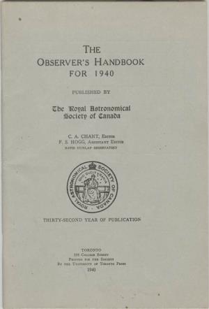 The Observers Handbook for 1940