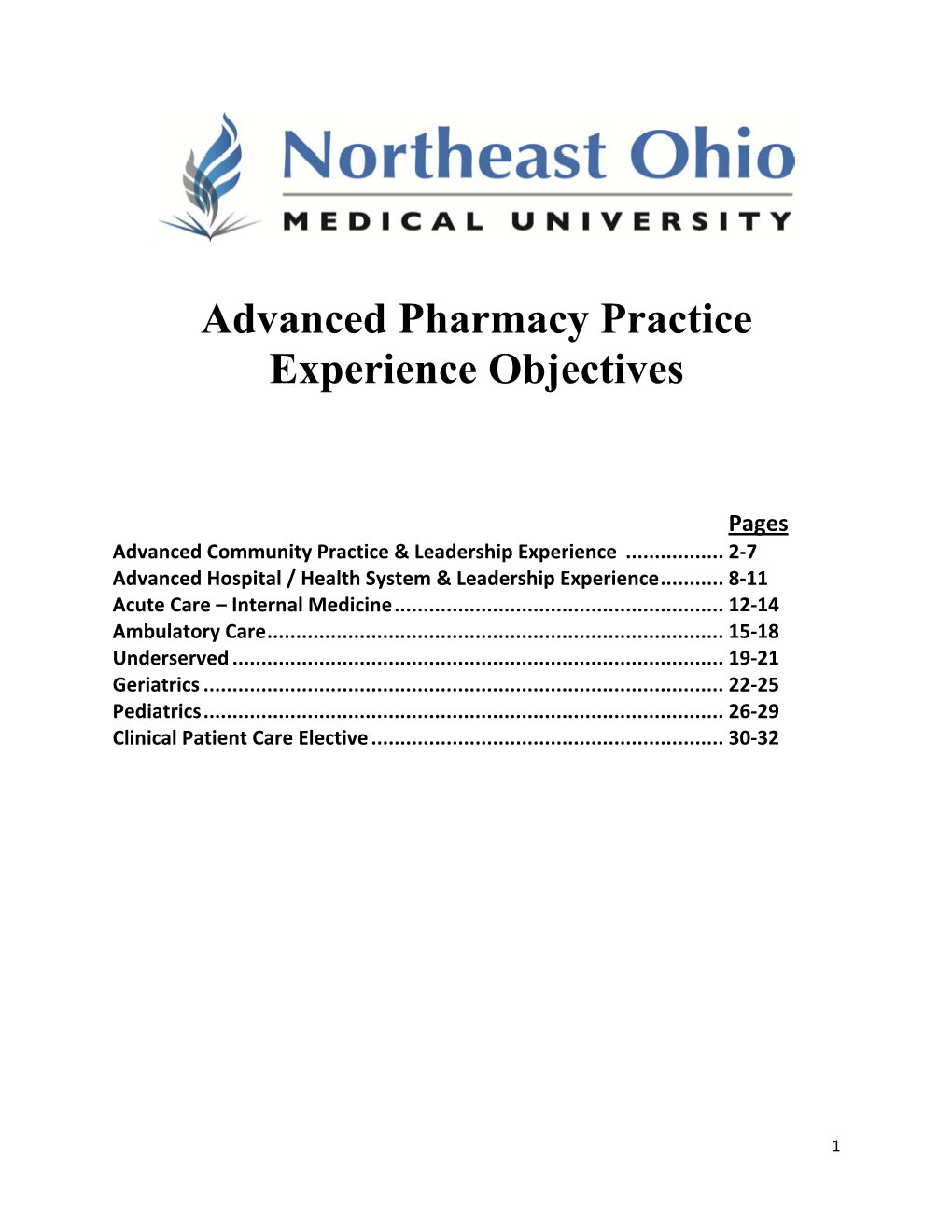 Advanced Pharmacy Practice Experience Objectives