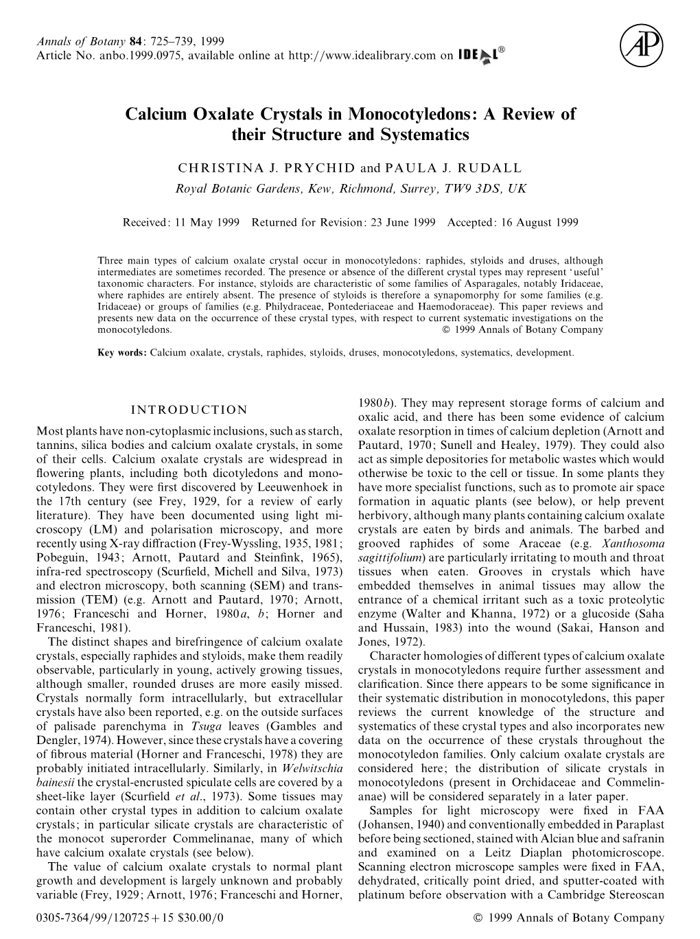 Calcium Oxalate Crystals in Monocotyledons: a Review of Their Structure and Systematics