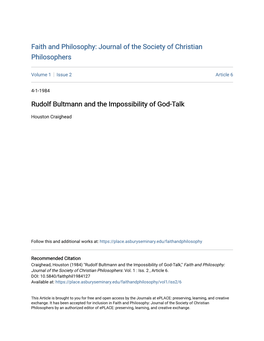 Rudolf Bultmann and the Impossibility of God-Talk