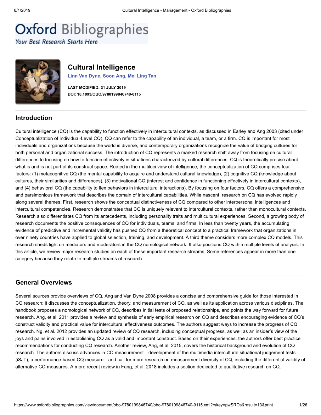 Cultural Intelligence Scale (CQS) Developed in Ang, Et Al