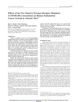 On Human Endometrial Cancer Growth in Athymic Mice1