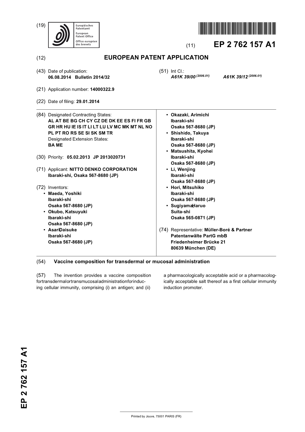 Vaccine Composition for Transdermal Or Mucosal Administration