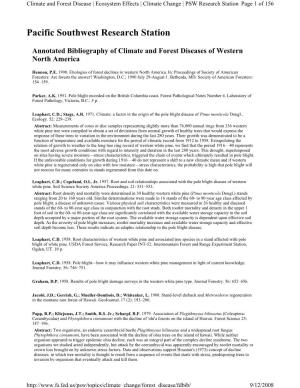 Annotated Bibliography of Climate and Forest Diseases of Western North America