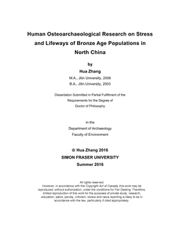 Human Osteoarchaeological Research on Stress and Lifeways of Bronze Age Populations in North China