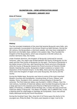 WINE APPRECIATION GROUP BURGANDY, JANUARY 2019 Area of France: History the First Recorded Inhabitants of the A