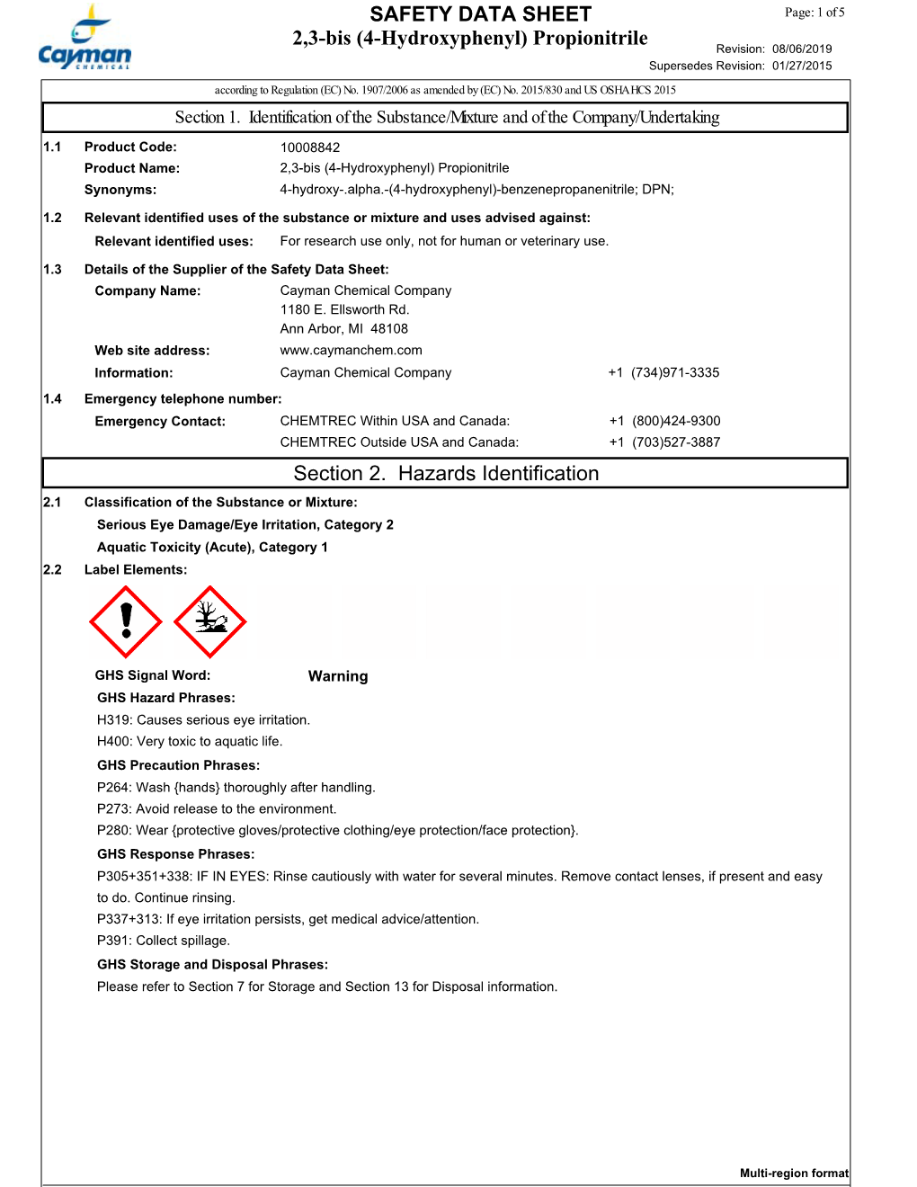 2,3-Bis (4-Hydroxyphenyl) Propionitrile SAFETY DATA SHEET