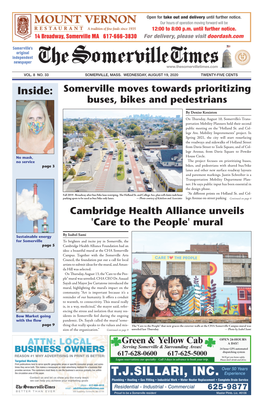 AUGUST 19, 2020 TWENTY-FIVE CENTS Inside: Somerville Moves Towards Prioritizing Buses, Bikes and Pedestrians