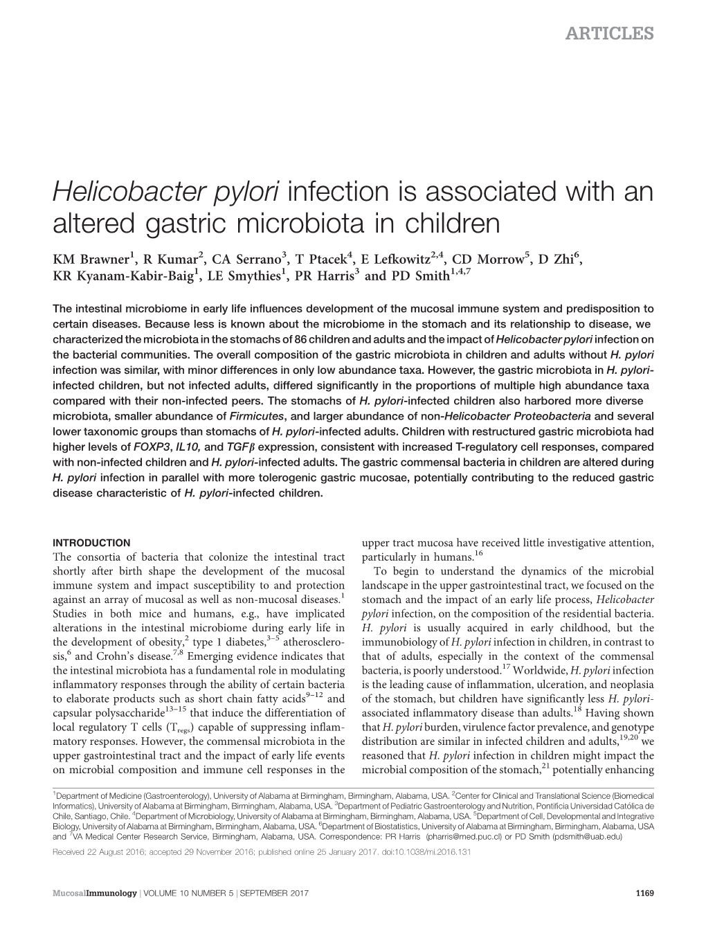 Helicobacter Pylori Infection Is Associated with an Altered Gastric Microbiota in Children