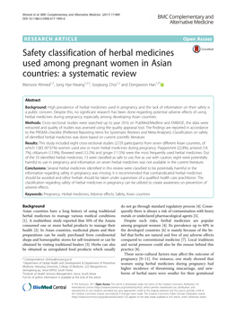 Safety Classification of Herbal Medicines Used Among Pregnant Women in Asian Countries: a Systematic Review