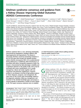 Gitelman Syndrome: Consensus and Guidance from a Kidney