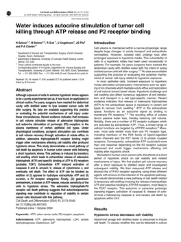 Water Induces Autocrine Stimulation of Tumor Cell Killing Through ATP Release and P2 Receptor Binding