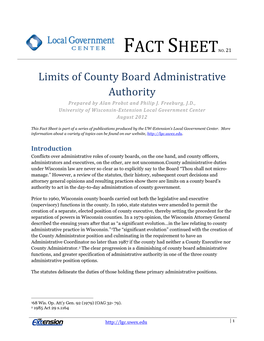 Limits of County Board Administrative Authority Prepared by Alan Probst and Philip J