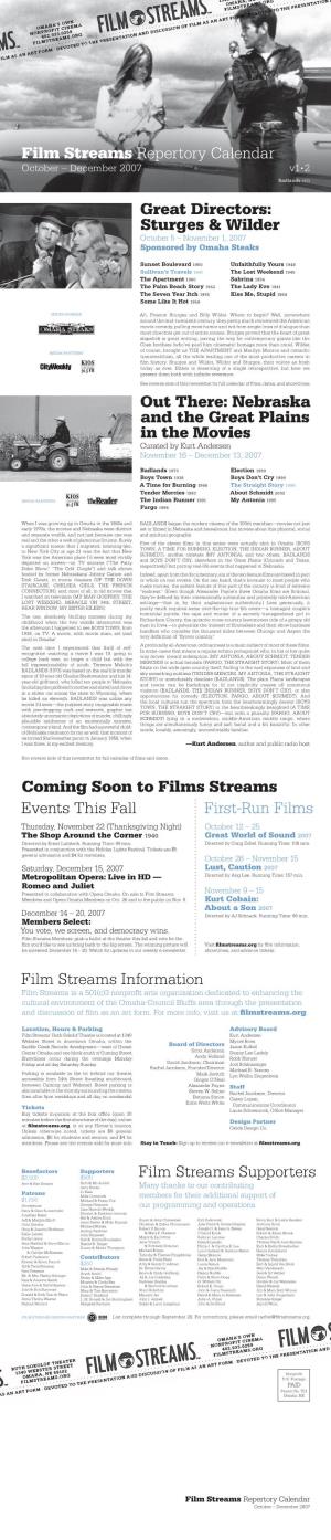 Nebraska and the Great Plains in the Movies Film Streams Information
