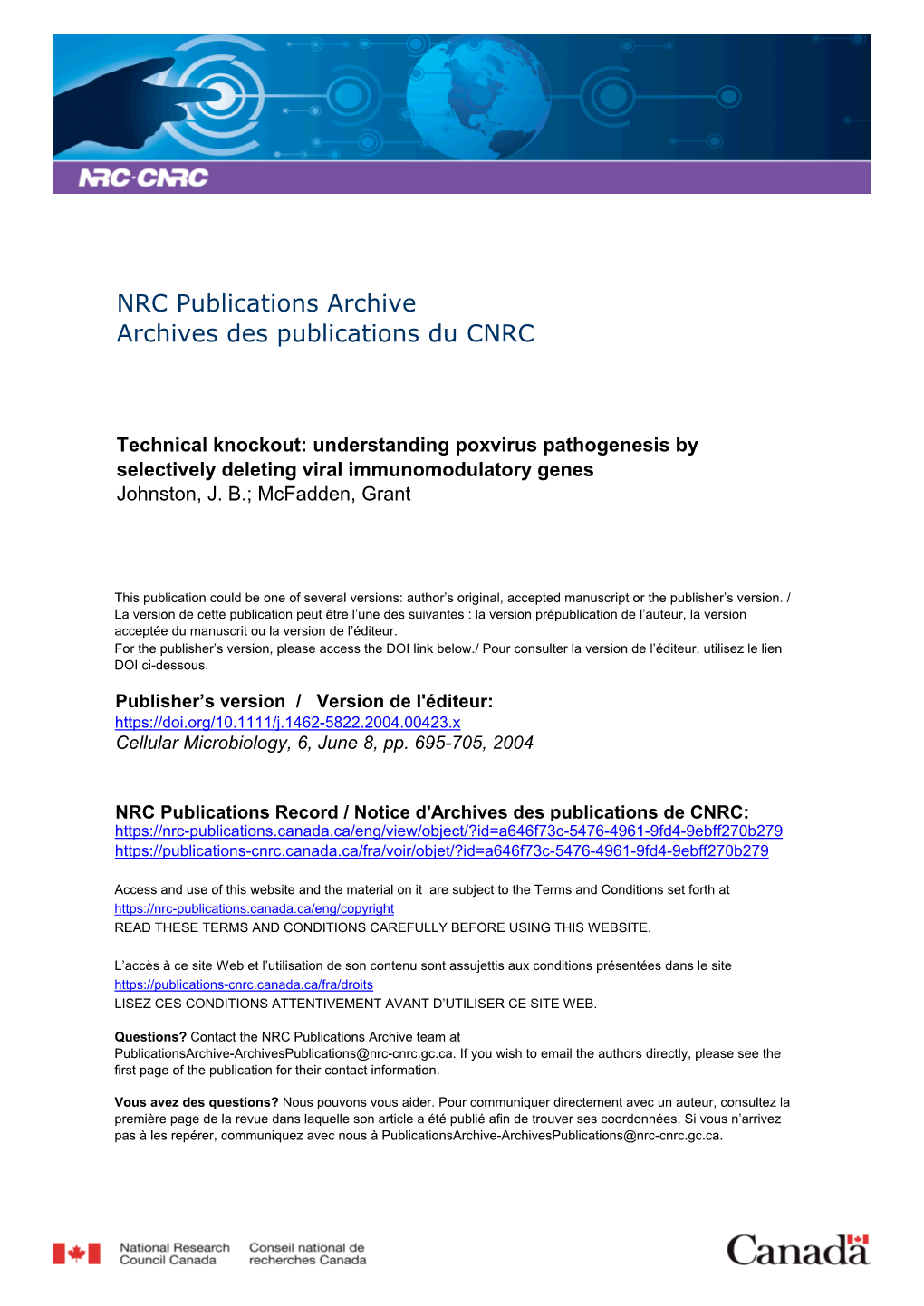 Understanding Poxvirus Pathogenesis by Selectively Deleting Viral Immunomodulatory Genes Johnston, J