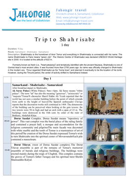 Trip to Shahrisabz
