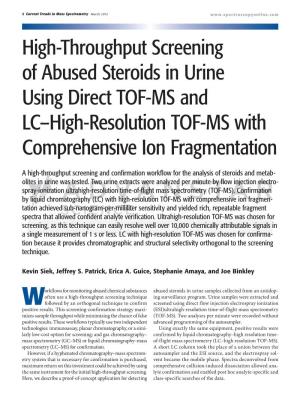 High-Throughput Screening of Abused Steroids in Urine Using Direct TOF-MS and LC–High-Resolution TOF-MS with Comprehensive Ion Fragmentation