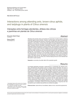Interactions Among Attending Ants, Brown-Citrus Aphids, and Ladybugs in Plants of Citrus Sinensis
