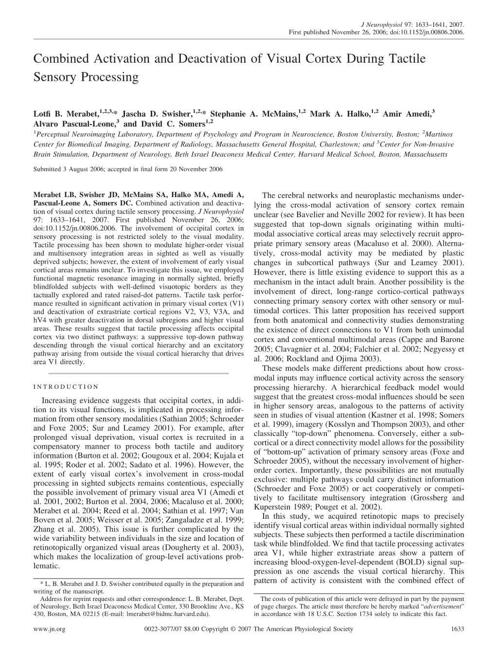 Combined Activation and Deactivation of Visual Cortex During Tactile Sensory Processing