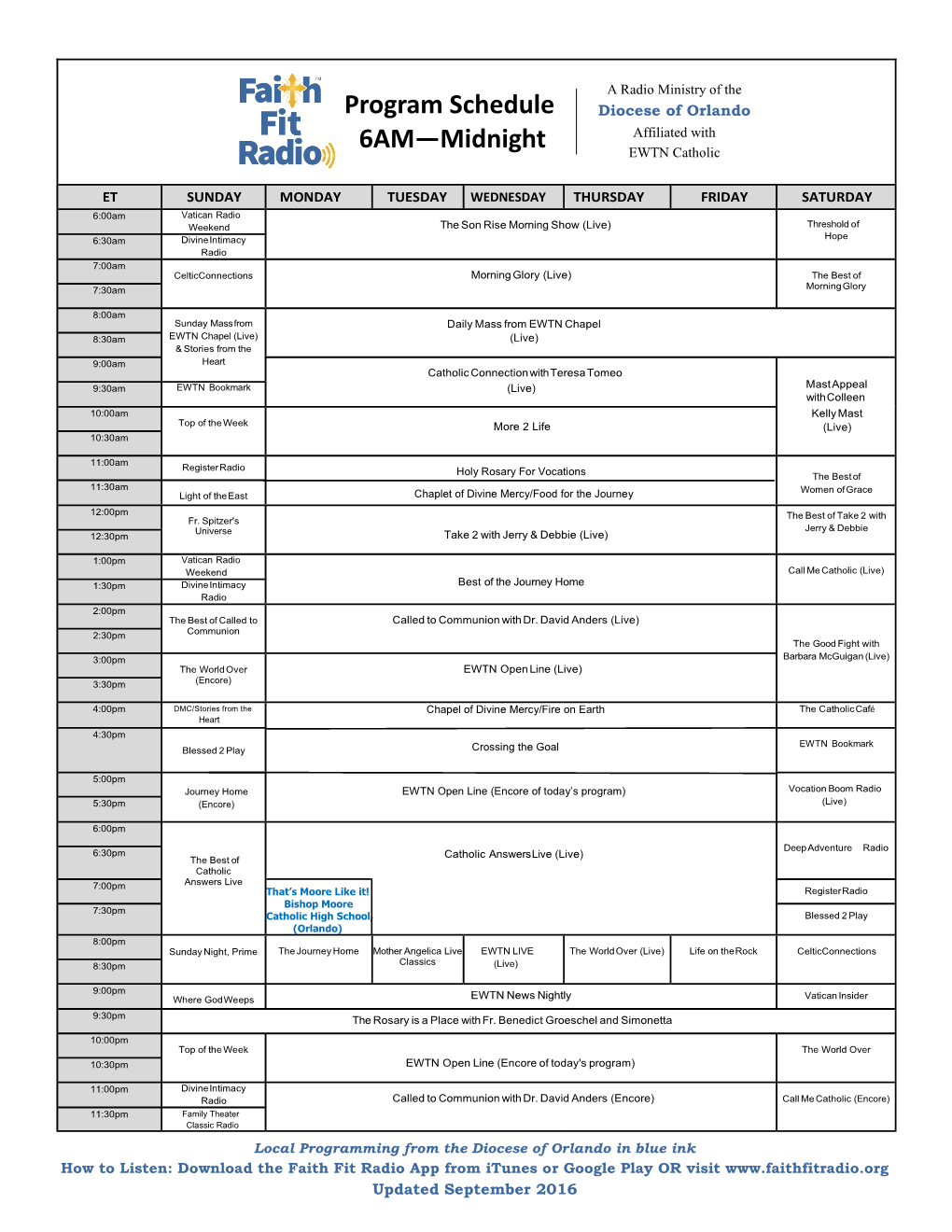 Program Schedule 6AM—Midnight