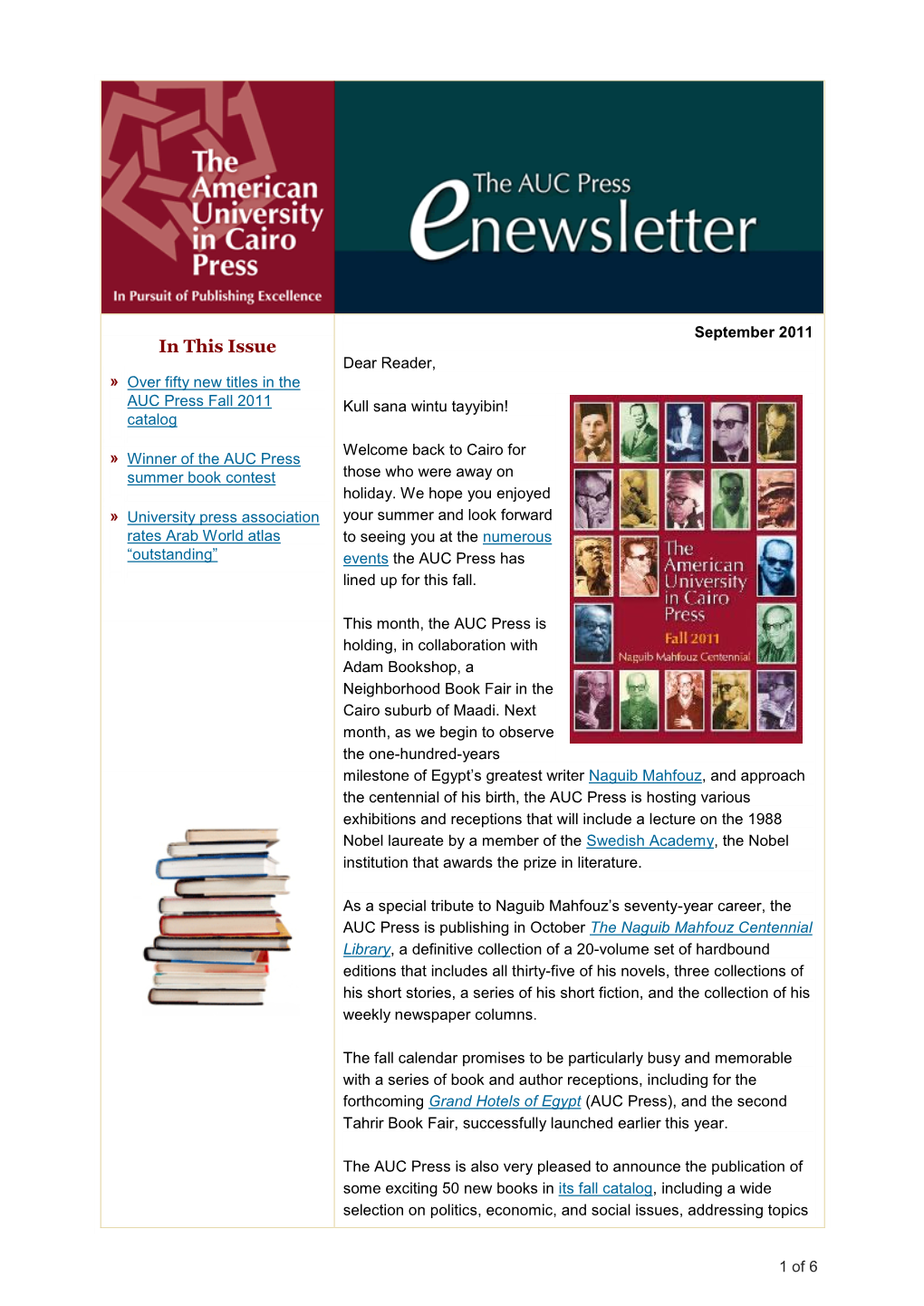 The AUC Press September 2011 E-Newsletter