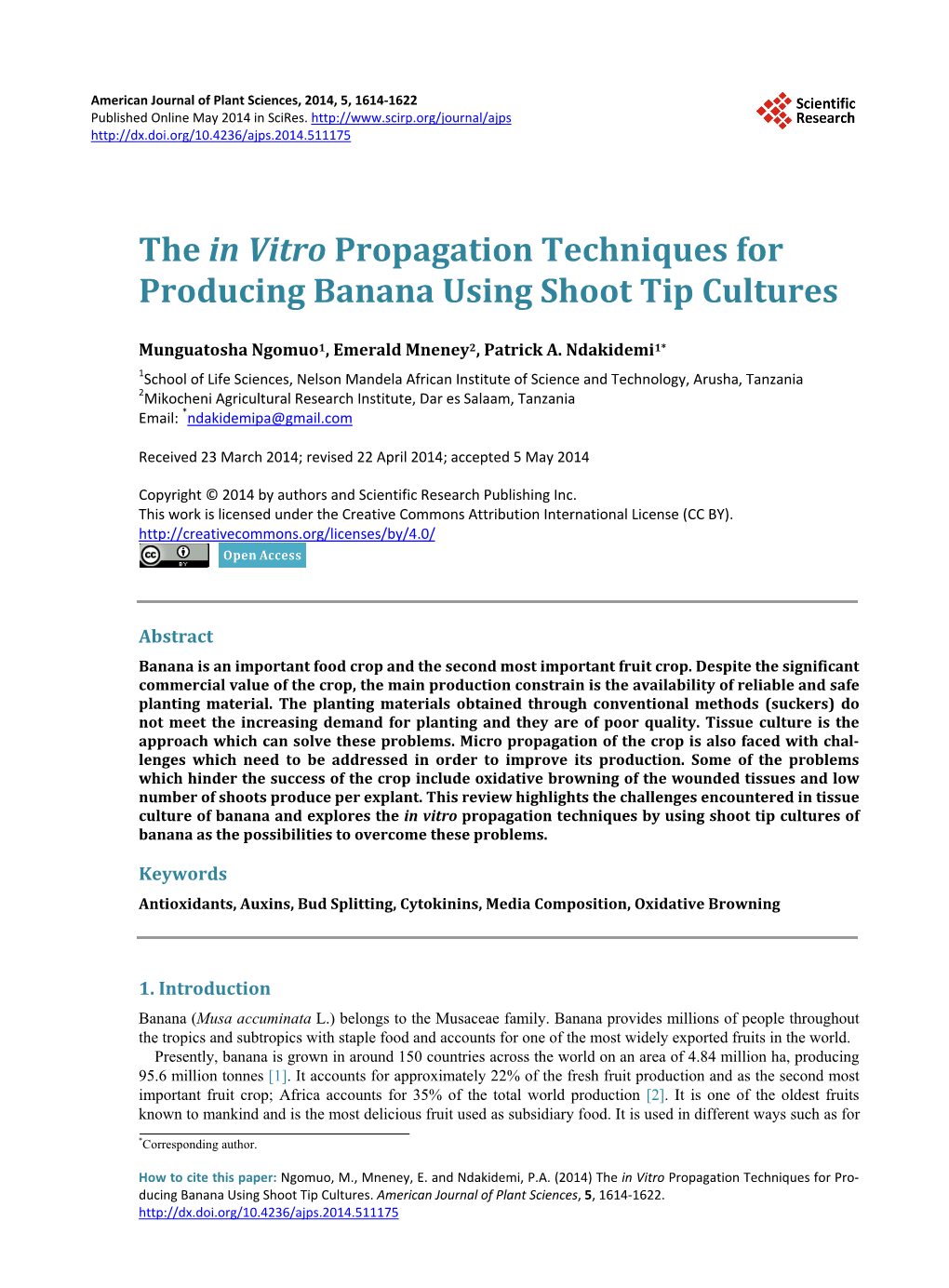 The in Vitro Propagation Techniques for Producing Banana Using Shoot Tip Cultures