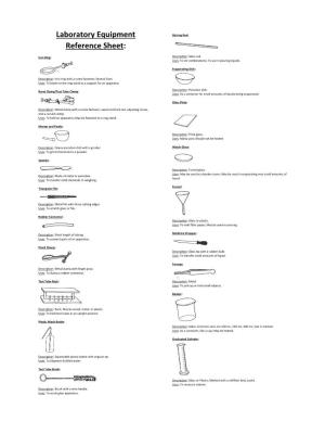 Laboratory Equipment Reference Sheet