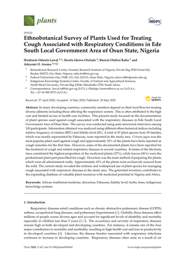 Ethnobotanical Survey of Plants Used for Treating Cough Associated with Respiratory Conditions in Ede South Local Government Area of Osun State, Nigeria