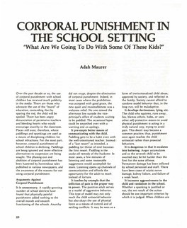 CORPORAL PUNISHMENT in the SCHOOL SETTING "What Are We Going to Do with Some of These Kids?"